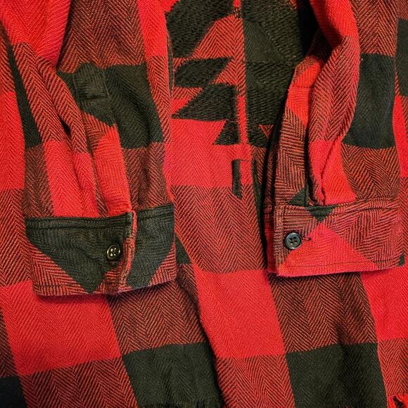 Rails Larsson Plaid Shirt Womens Size Large Crimson Jet Embroidered Frayed - Picture 11 of 16